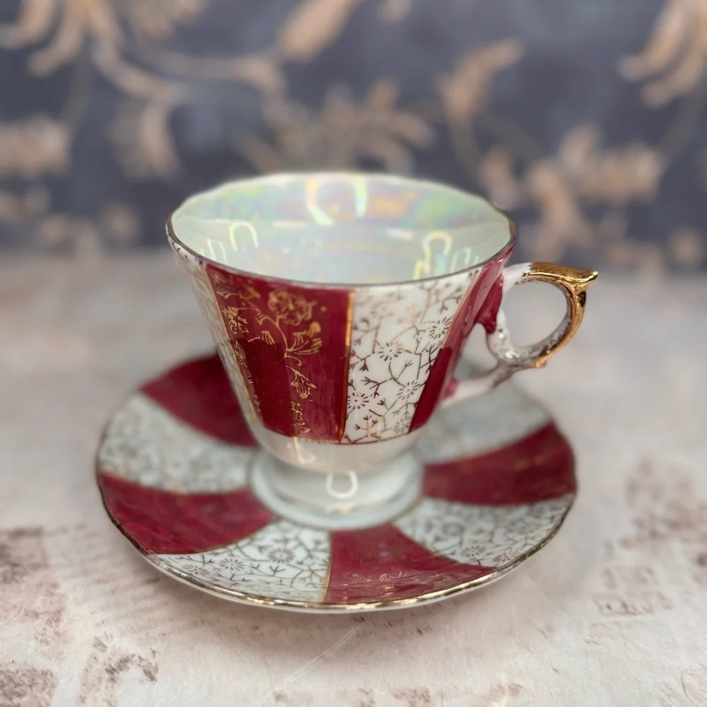 Vintage Napcoware Japan Lusterware Teacup Saucer Magenta Gold